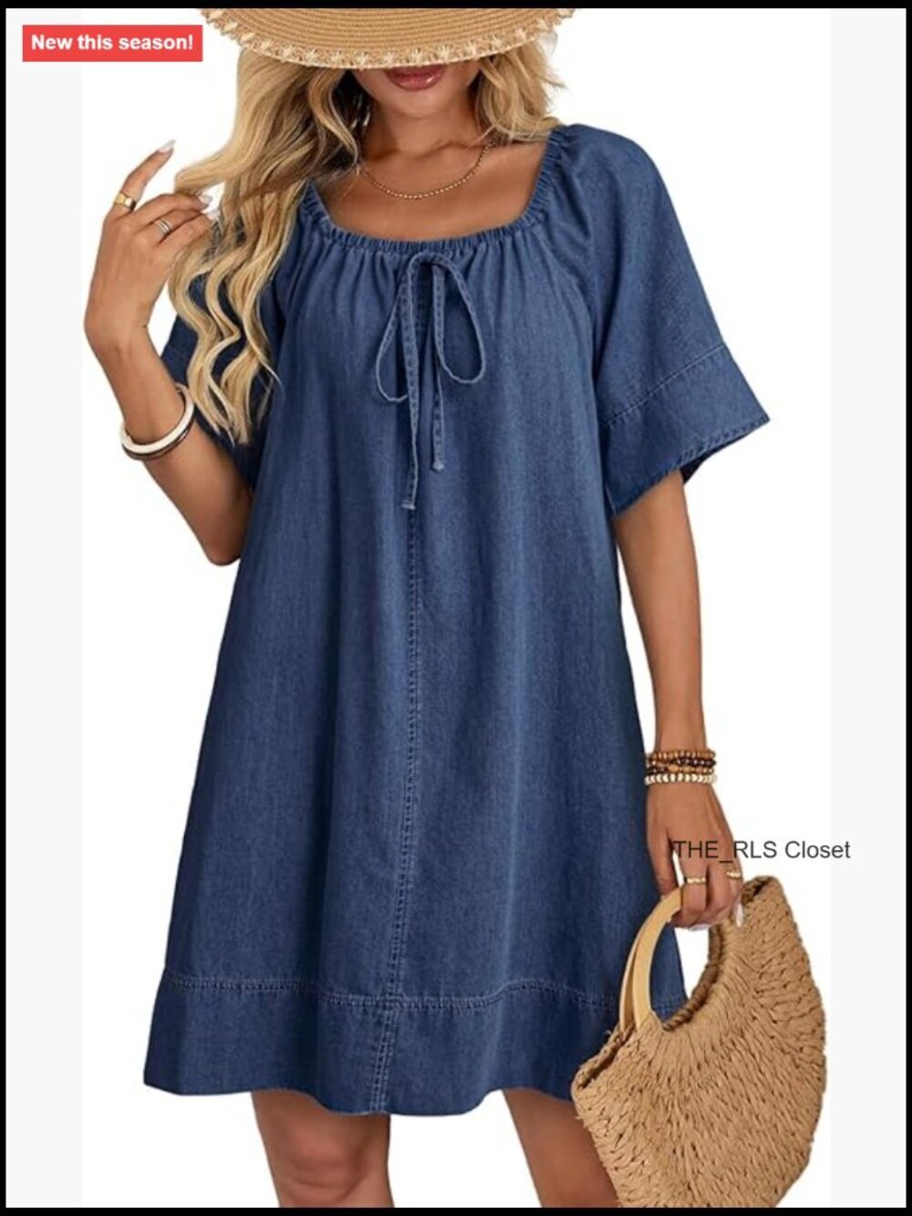 Women's Blue Denim Tie-Neck Dress
